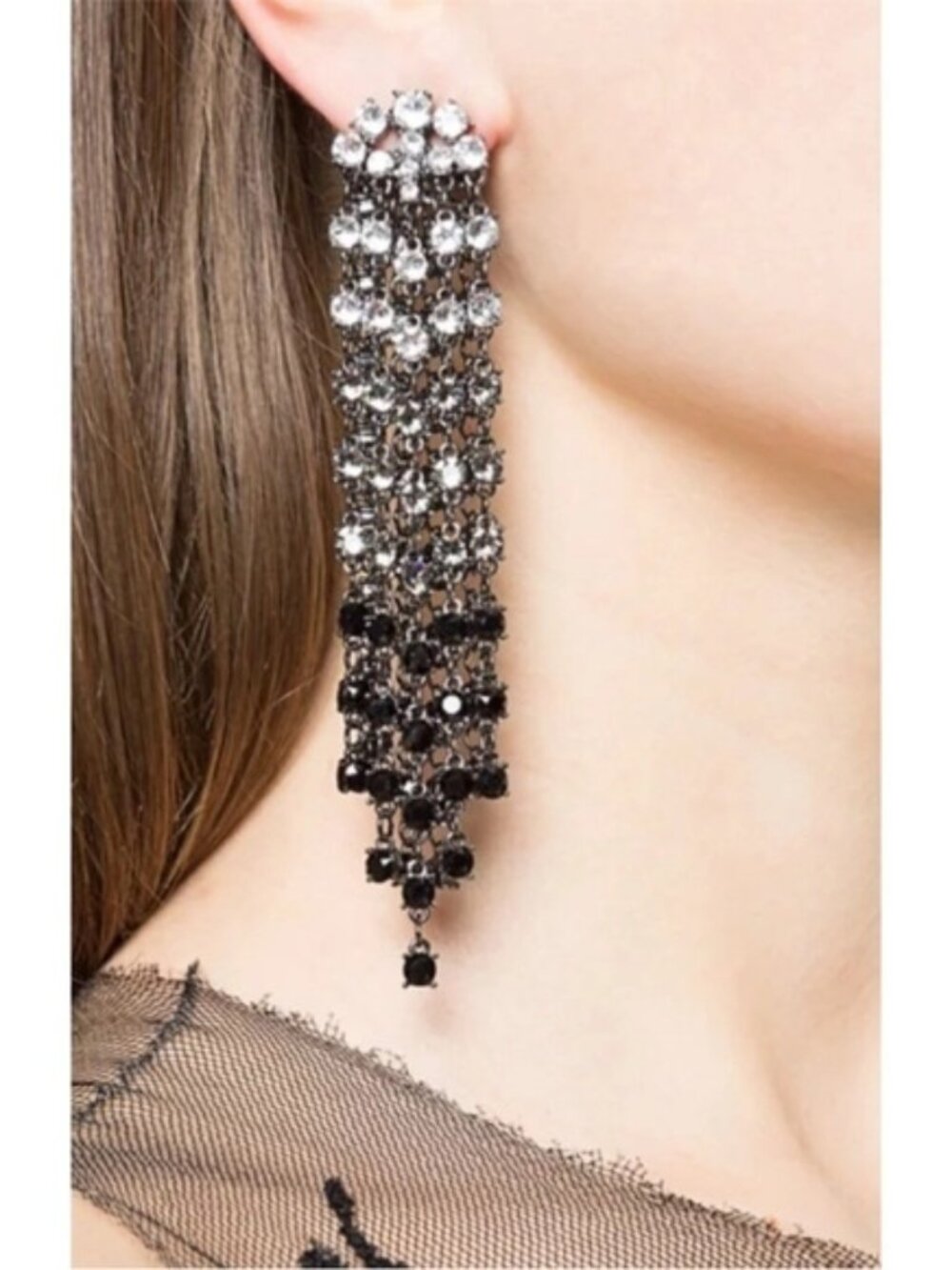 Oscar de la Renta Swarovski Crystal Cascade Waterfall Clip-On Earrings